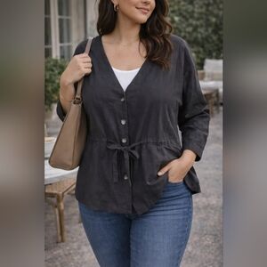 NWT DAVI & DANI Charcoal Button-Up Long Sleeve Blouse Size Large